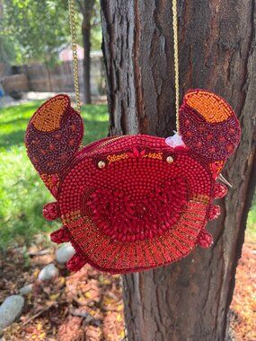NWT Handcrafted in India Red Beaded Crab Crossbody Bag Novelty Purse